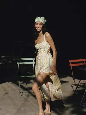 For Love & Lemons || Rue Check Corset Midi Dress thumbnail 2
