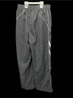 Y2K Grey Baggy Parachute Track Pants Womens M Wide Leg Piping Stripe Streetwear thumbnail 2