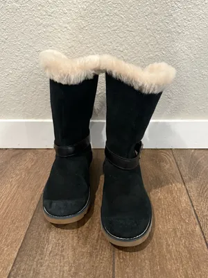 UGG Nessa Black Suede Shearling-Trim Buckle Mid-Calf Boots Size‎ 5 thumbnail 3