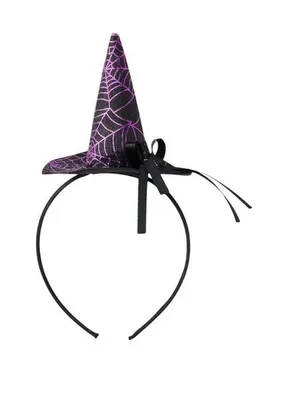 NWT Halloween Spider Web Witch Hat Headband 94634433 Purple Black thumbnail 1