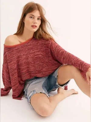 Free People Linen Prism Spacedye Red Slouchy Sweater S thumbnail 3