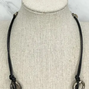 Chico's Gold and Silver Tone Double Strand Black Cord Necklace thumbnail 3