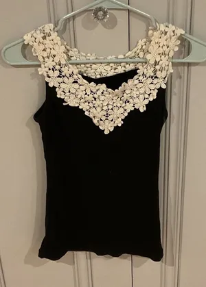 Choies Black Tank Top with Cream Floral Lace medium thumbnail 1