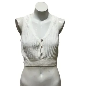 Free People Women's M White Ribbed Button Front Crop Top Vest thumbnail 7
