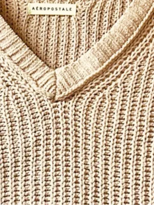 Aeropostale Women's Rose Pink V-Neck Cropped Knit Sweater thumbnail 2