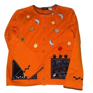 vintage Onque Casuals orange Halloween cardigan embroidered cats pumpkins medium thumbnail 5