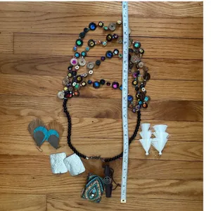 Boho Jewelry Bundle Multi Strand Necklace Beaded Cuff Leather‎ Wrap Earrings Lot thumbnail 6