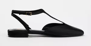 NWT BLACK SATIN EFFECT mary jane–style T-strap FLAT SHOES SIZE 7.5 thumbnail 3