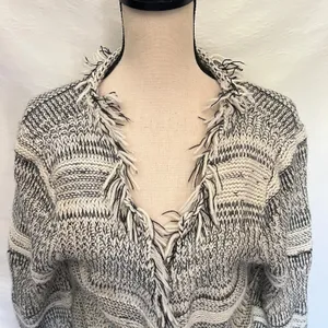 Y2K Dolce Cabo Boho Fringe Cardigan Womens Sz L Festival Hippie Olsen Twin Indie thumbnail 3