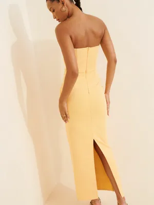 Elliatt Amara Butter Yellow Strapless Sculpted Waist Formal Maxi Dress Size S thumbnail 15