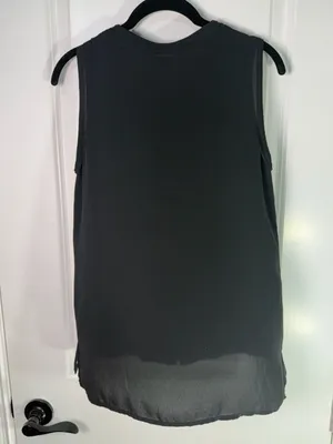 Ann Taylor Black Sleeveless Pleated Split-Neck Blouse Size S thumbnail 4