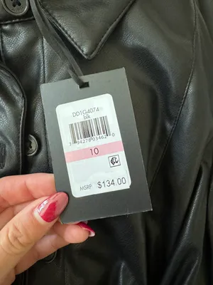 DKNY Black Pleather Button Up Collared Dress thumbnail 6