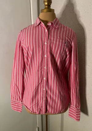 Tommy Hilfiger Red/White Striped Button Down Shirt M Classic Preppy Cherrygirl thumbnail 1