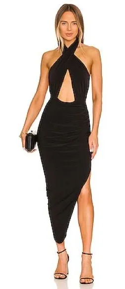 Norma Kamali Cross Halter Side Drape Black Gown Dress Size M NWT thumbnail 1