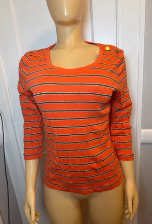 Ralph Lauren Orange Striped Scoop Neck Long Sleeve Top thumbnail 1