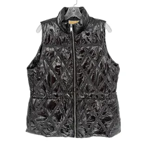 Michael Kors Quilted Puffer Vest Women Large Black Shiny Streetwear Luxe Winter thumbnail 3