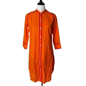Gretchen Scott Tunic Shirt Tail Dress Womens S Orange Mandarin Collar 3/4 Sleeve thumbnail 3