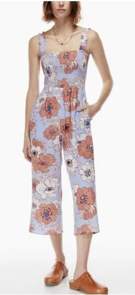 Aritzia Wilfred Chianti Jumpsuit Floral Sleeveless Crop Wide Leg Purple SIZE S thumbnail 1