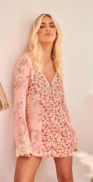 Free People Coquette Odette Fairycore Floral Printed Bell Sleeve Tunic medium thumbnail 1