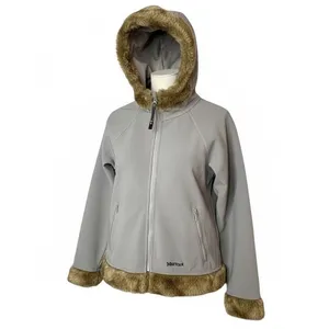 Marmot Softshell Jacket Women Medium Gray Faux Fur Trim Hooded Full‎ Zip Outdoor thumbnail 2