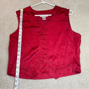Bali Studios Vintage 90s Red Satin Button Down Vest M Witchy‎ Whimsigoth thumbnail 7