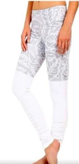 Alo White/Gray Palm Leaf Goddess Leggings, Small‎ thumbnail 1