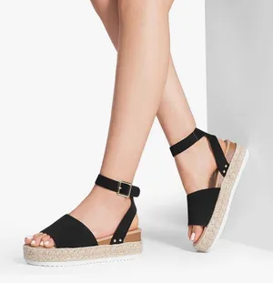 Dream Pairs Black Faux Suede Espadrille Platform Wedge Sandals Size 10 SDPW2359W thumbnail 1