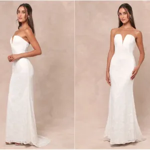 LULU's Sexy Bridal Wedding Chic Elegant Lace Bustier Sophisticated Maxi Gown thumbnail 3