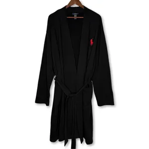Polo Ralph Lauren Plush Soft Black Red Pony Fleece Bathrobe‎ L/XL Knee Length thumbnail 3