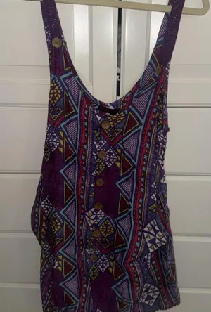 Multicoloured boho romper with button details. Purple Size XL thumbnail 1