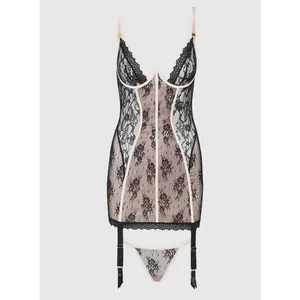 House of Desire Black Lace Pink Trim Corset Mini Dress Size M Luxe Label thumbnail 5