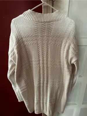 Vintage Carole Rogers Cable Knit Sweater Dress - Ivory 90s Cotton Made in USA thumbnail 4
