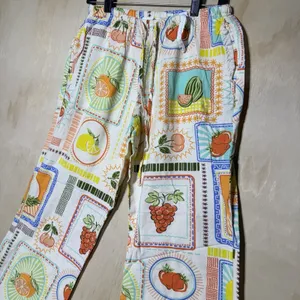 Cali 1850 Womens M Fruit Print Linen Blend Wide Leg Pull On Beach Resort Pants thumbnail 2