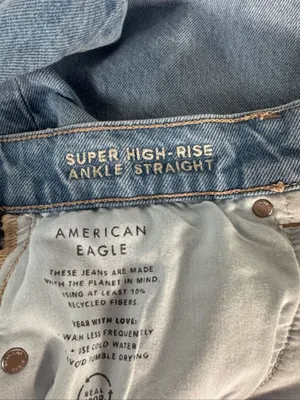 American Eagle  super High -rise Ankle Straight Blue Jeans EUC thumbnail 5