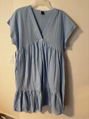 SHEIN Light Blue V-Neck Mini Dress thumbnail 1