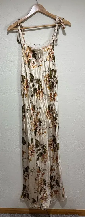 Reformation 100% Silk Floral Tie-Strap Maxi Dress - Size Large thumbnail 1