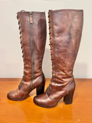 Frye Parker Lace Up Victorian Brown Real Leather Tall Knee High HeelBoots Sz 9.5 thumbnail 3