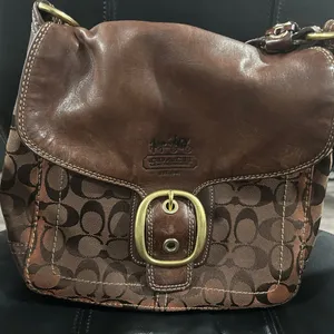 Coach Brown Leather and Canvas Shoulder Bag thumbnail 6