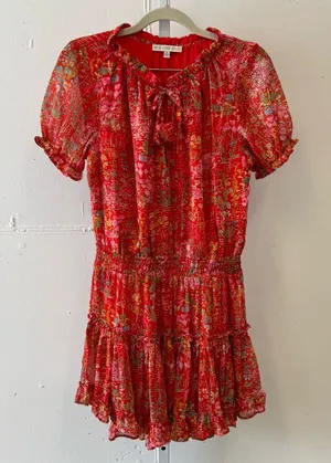 We're All‎ Pretty Girls Boho Summer Floral Elastic Waist Mini Dress Red Small thumbnail 1