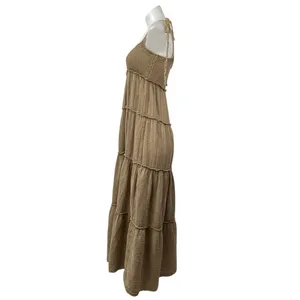 Collusion Women's Brown Tan Smocked Sleeveless Cami Tiered Sundress Maxi Dress 2 thumbnail 2