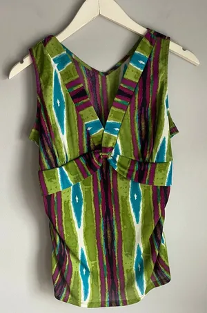 Y2K Babydoll V neck Sleeveless Going Out Top Blue Vintage Green Brown Retro‎ 4 thumbnail 1