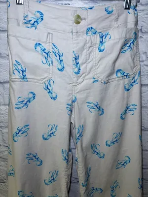 Maeve x Anthropologie Colette Blue Lobster Wide Leg High Rise Crop 25 Linen thumbnail 5