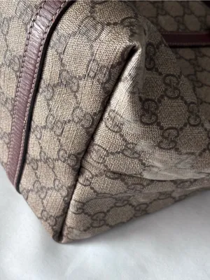 Authentic Gucci GG Supreme Monogram Coated Canvas Brown Leather Large Tote Bag thumbnail 11