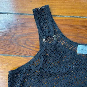 J. Valdi Black Net Crochet Swim Coverup or Layering Tank Dress 💚🎀 thumbnail 7