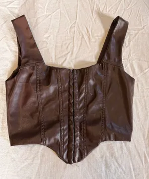 Princess Polly Brown Faux Leather Corset Crop Top Hook Front Bustier Size 6 thumbnail 1