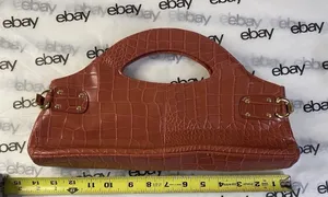 Vintage Style Crocodile Embossed Faux Leather Clutch Purse Red/Orange Gold thumbnail 1