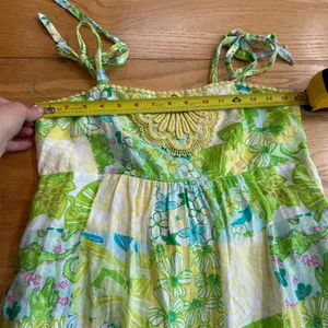 Lilly Pulitzer Patchwork Linen‎ Dress Size 4 Green Yellow Floral Tie Strap Lace thumbnail 6