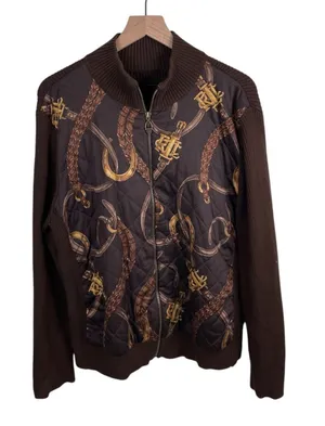 Lauren Ralph Lauren Equestrian Jacket Brown Ribbed Knit Quilted Size XL/XXL thumbnail 1