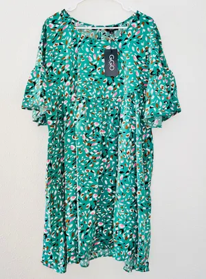 NWT GiGio USA Dot Printed Loose Fit Flowy Flutter Sleeve Knee Length Dress thumbnail 2