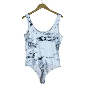 Express Body Contour Marble Print Bodysuit White Black Modern Sleek Size L thumbnail 4